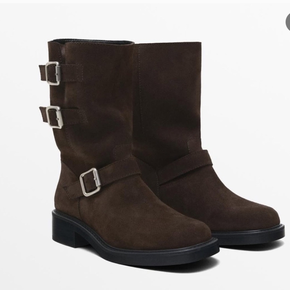 NWT Massimo Dutti Brown Suede Combat Boots